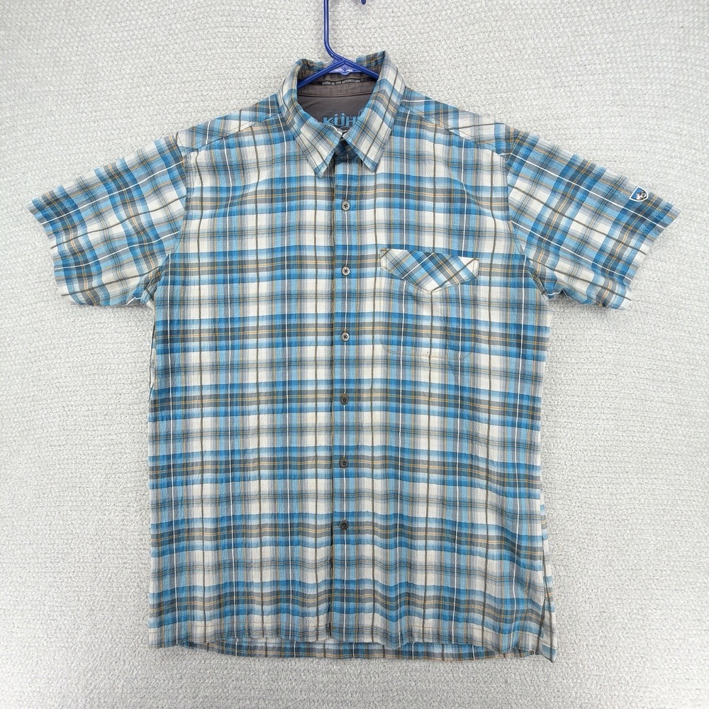 Kuhl Response Shirt Mens Medium Plaid Seersucker Shirt Sleeve Camp Hiking